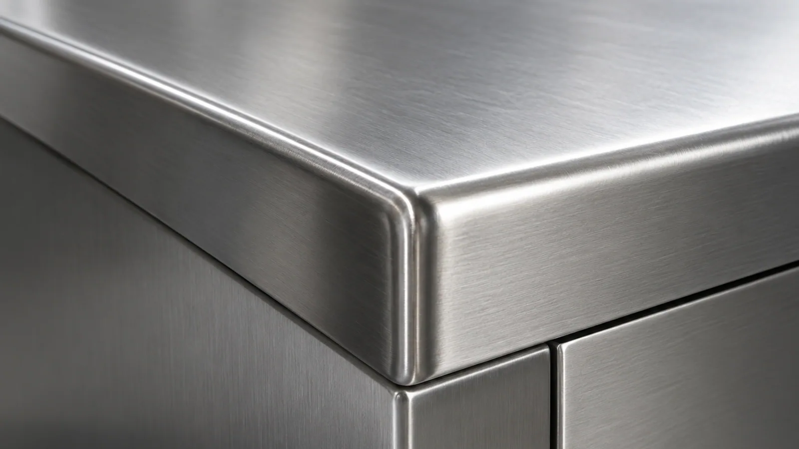 Aproximação da textura e da borda de uma peça de aço inox escovado